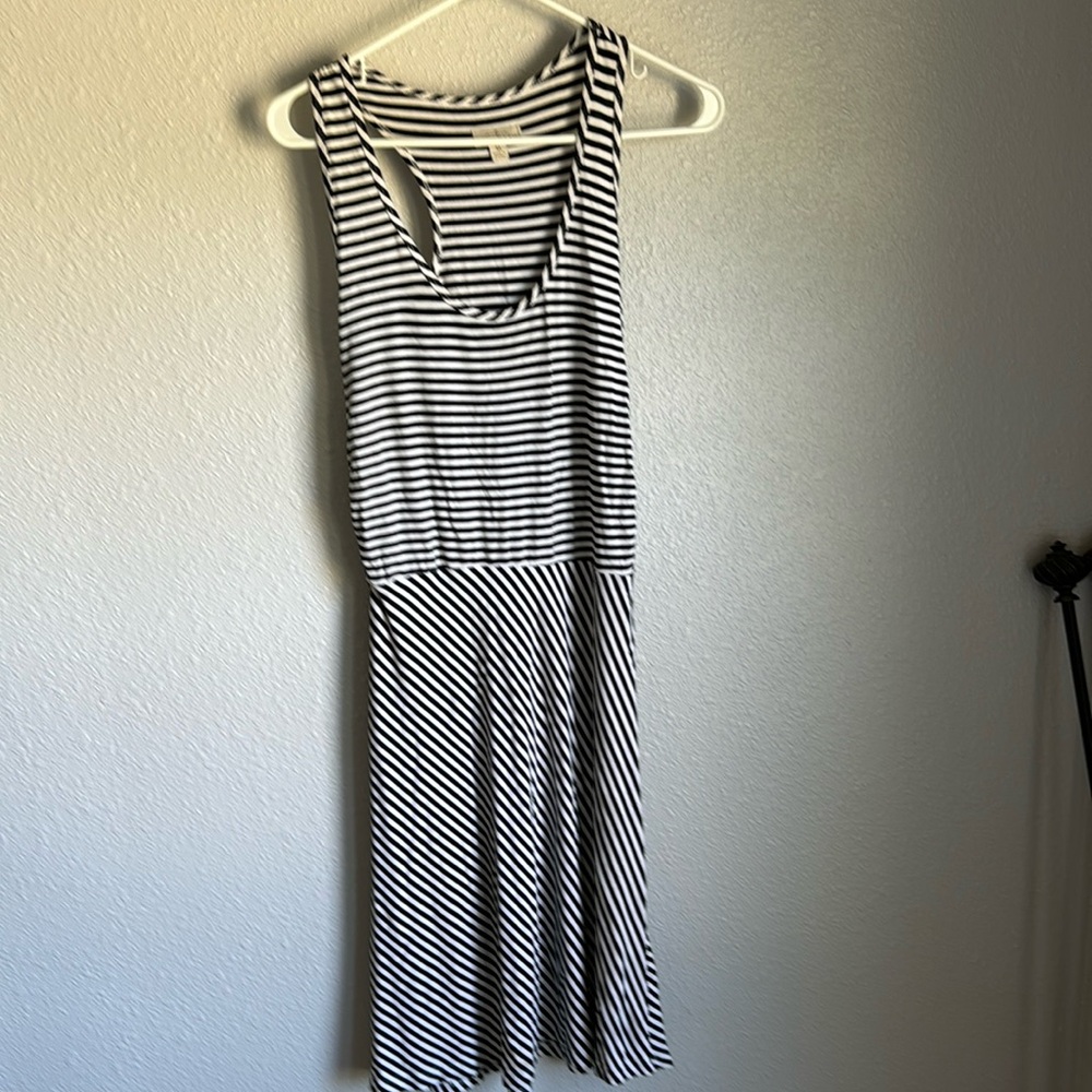 Black and white striped cotton dress. Knee length, razor back. Size M.